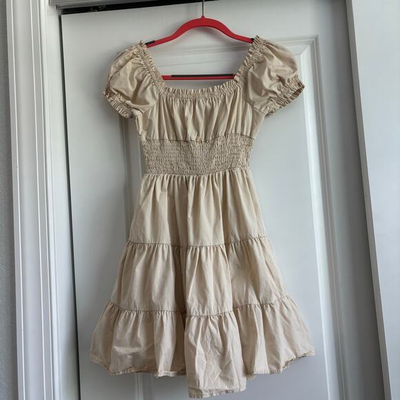 Princess Polly Daniela Mini Dress Sz XS Beige Milkmaid Prairie Babydoll - Picture 8 of 12
